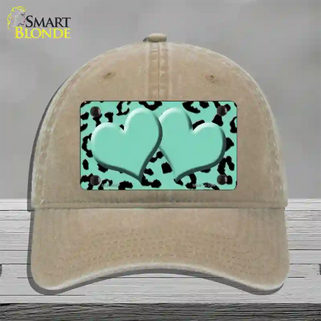 Mint Black Cheetah Mint Center Hearts Novelty License Plate Hat Unconstructed Cotton / Khaki