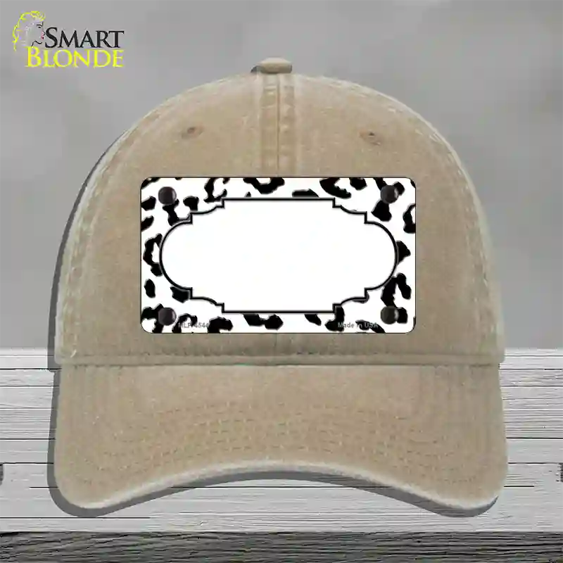 White Black Cheetah Scallop Novelty License Plate Hat Unconstructed Cotton / Khaki