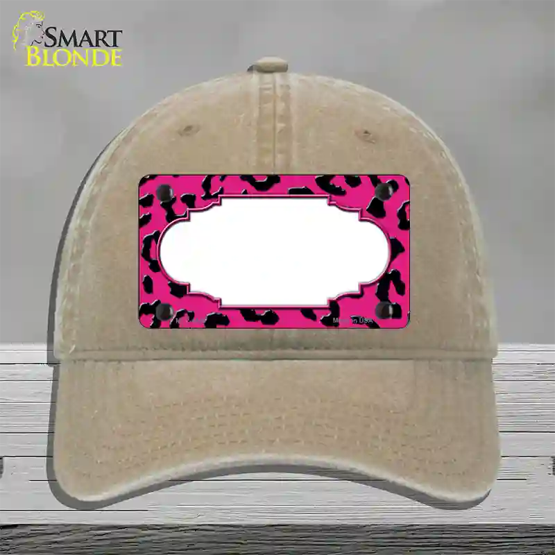 Pink Black Cheetah Scallop Novelty License Plate Hat Unconstructed Cotton / Khaki