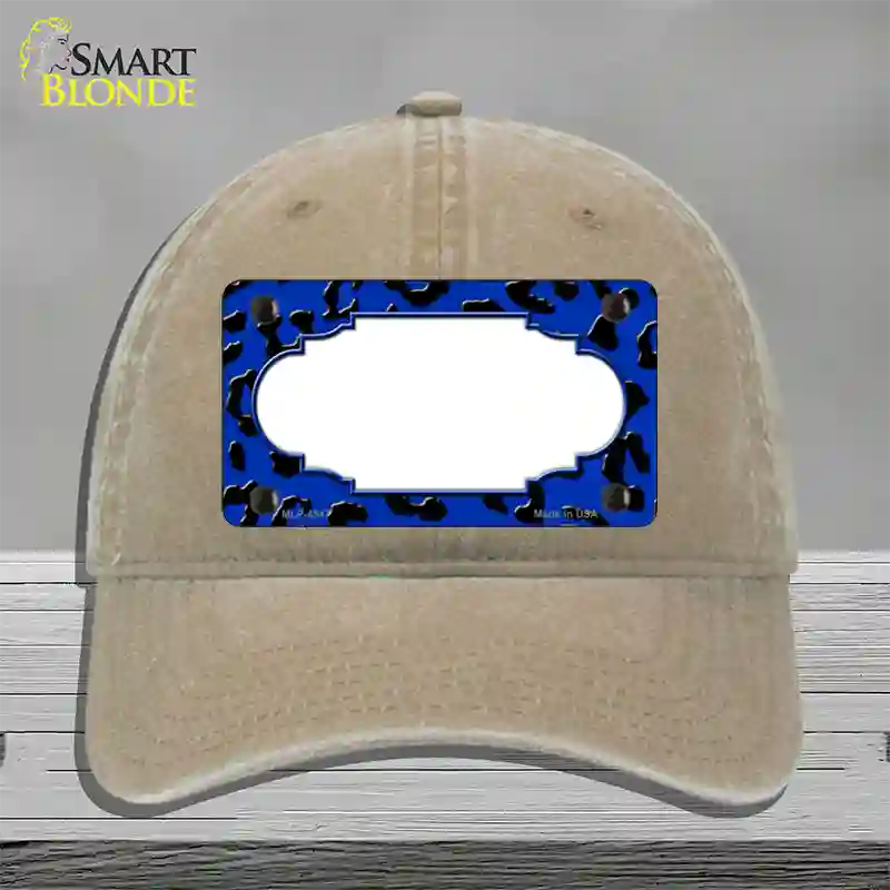 Blue Black Cheetah Scallop Novelty License Plate Hat Unconstructed Cotton / Khaki