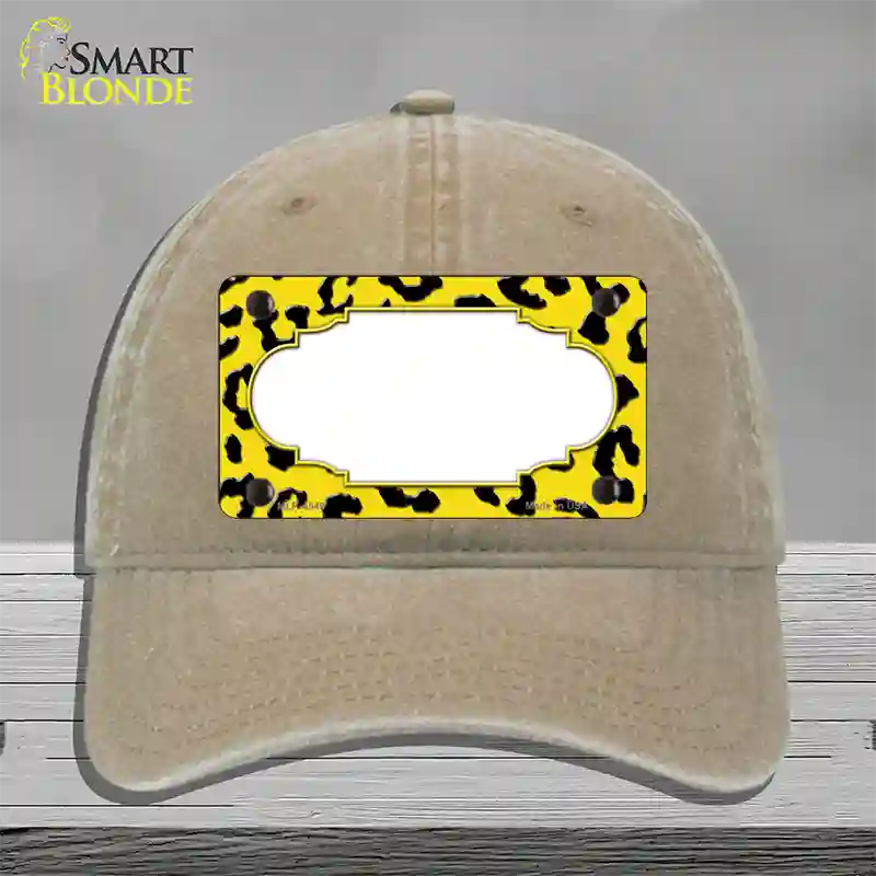 Yellow Black Cheetah Scallop Novelty License Plate Hat Unconstructed Cotton / Khaki