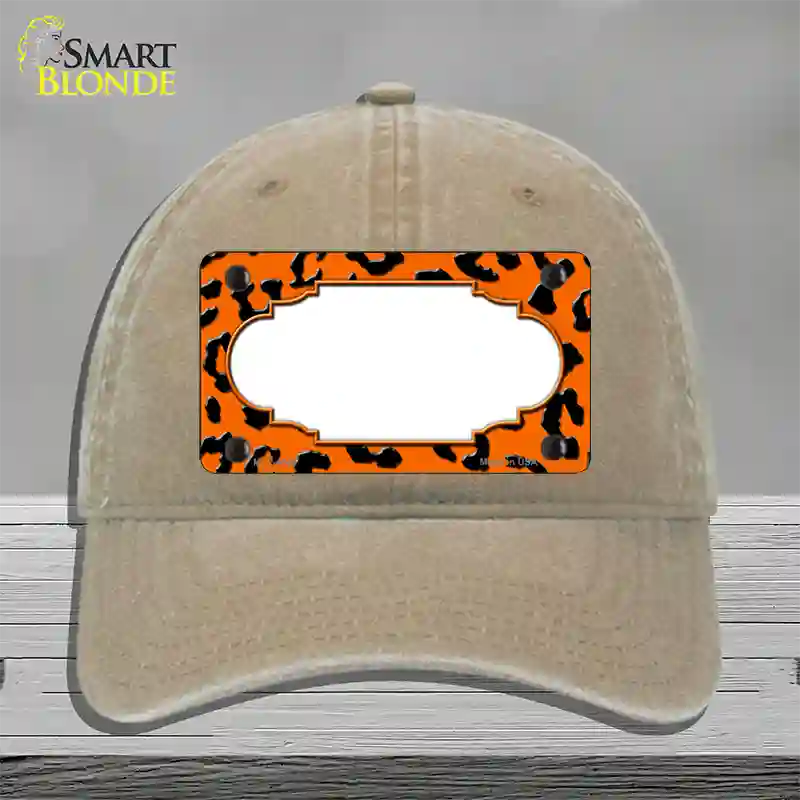 Orange Black Cheetah Scallop Novelty License Plate Hat Unconstructed Cotton / Khaki