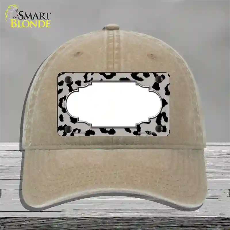 Grey Black Cheetah Scallop Novelty License Plate Hat Unconstructed Cotton / Khaki