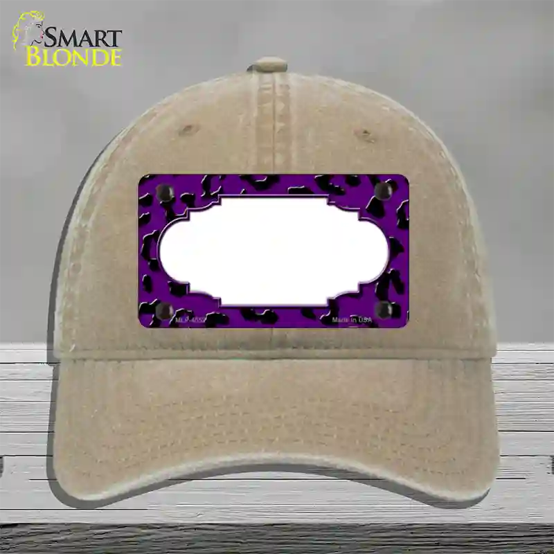 Purple Black Cheetah Scallop Novelty License Plate Hat Unconstructed Cotton / Khaki