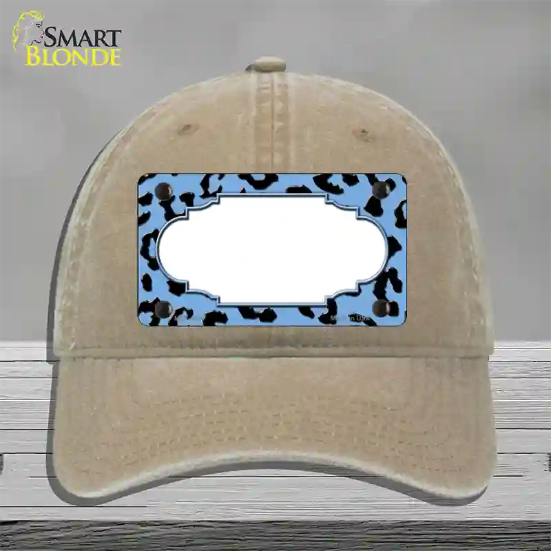 Light Blue Black Cheetah Scallop Novelty License Plate Hat Unconstructed Cotton / Khaki