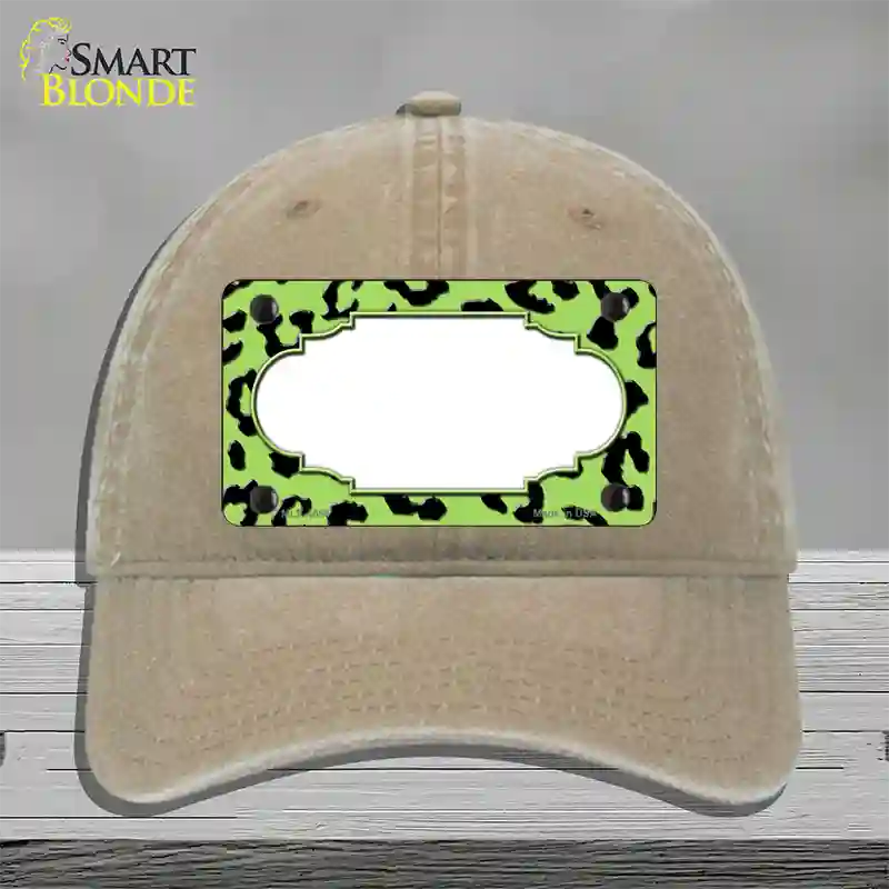 Lime Green Black Cheetah Scallop Novelty License Plate Hat Unconstructed Cotton / Khaki