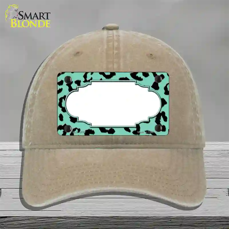 Mint Black Cheetah Scallop Novelty License Plate Hat Unconstructed Cotton / Khaki