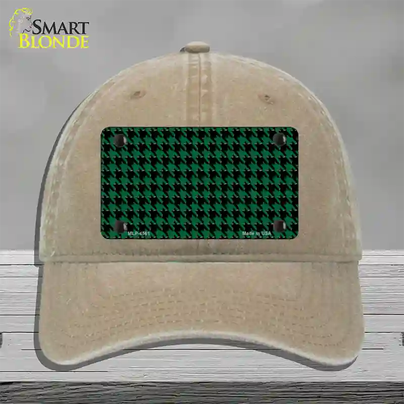 Green Black Houndstooth Novelty License Plate Hat Unconstructed Cotton / Khaki