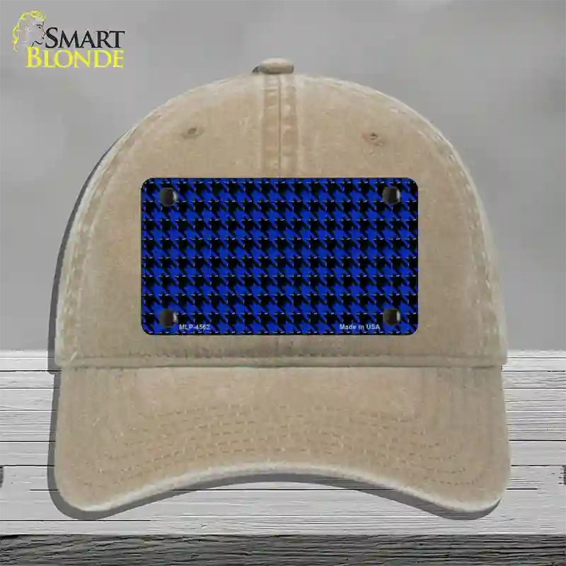 Blue Black Houndstooth Novelty License Plate Hat Unconstructed Cotton / Khaki