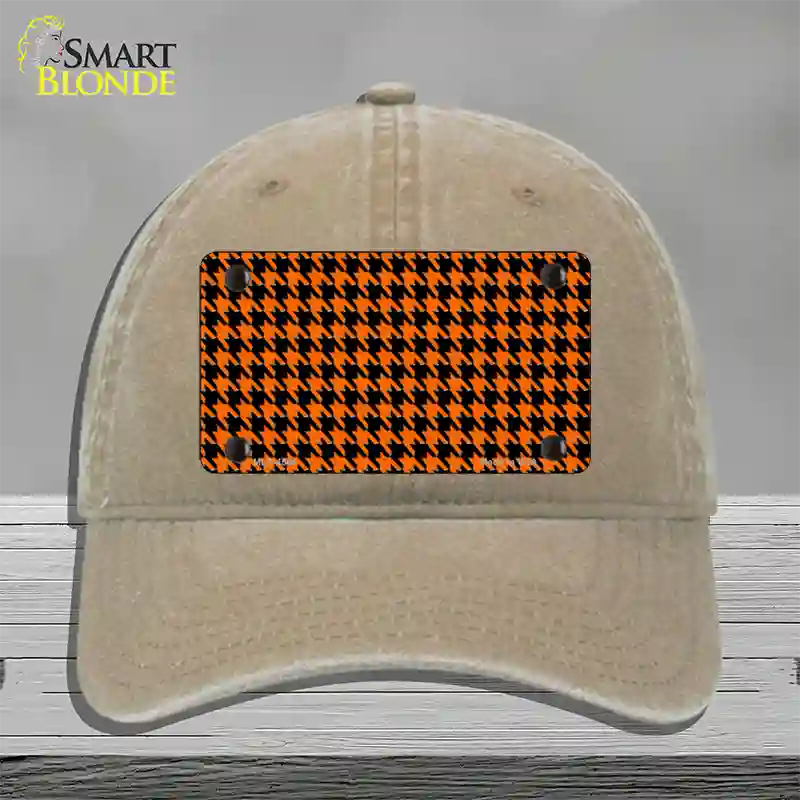 Orange Black Houndstooth Novelty License Plate Hat Unconstructed Cotton / Khaki