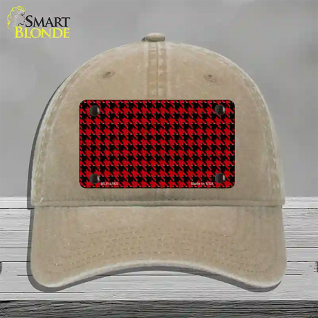 Red Black Houndstooth Novelty License Plate Hat Unconstructed Cotton / Khaki