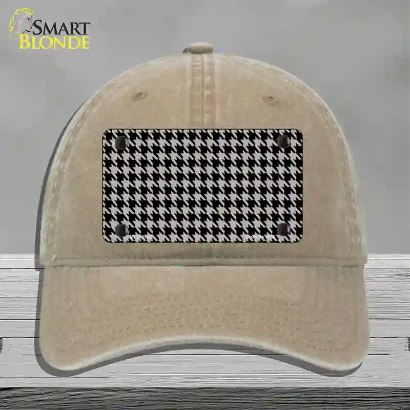 Grey Black Houndstooth Novelty License Plate Hat Unconstructed Cotton / Khaki