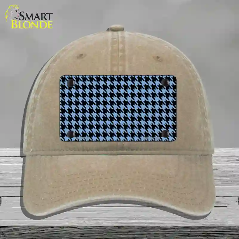 Light Blue Black Houndstooth Novelty License Plate Hat Unconstructed Cotton / Khaki