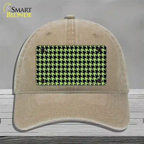 Lime Green Black Houndstooth Novelty License Plate Hat Unconstructed Cotton / Khaki