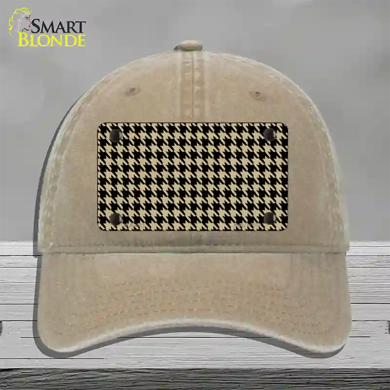 Gold Black Houndstooth Novelty License Plate Hat Unconstructed Cotton / Khaki