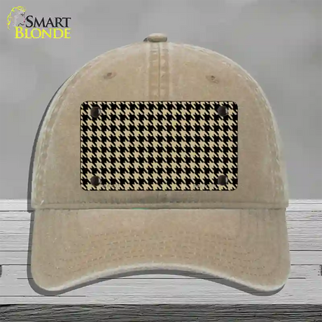 Gold Black Houndstooth Novelty License Plate Hat Unconstructed Cotton / Khaki