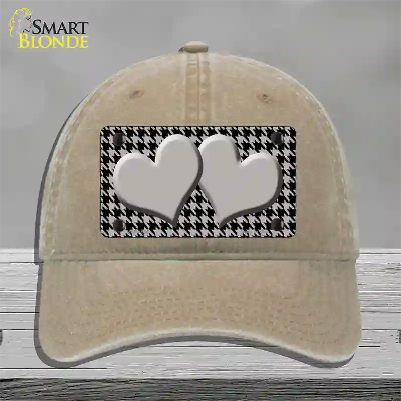 Grey Black Houndstooth Grey Center Hearts Novelty License Plate Hat Unconstructed Cotton / Khaki