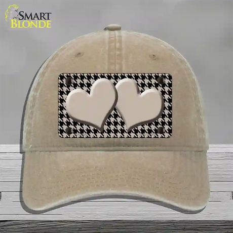 Tan Black Houndstooth Tan Center Hearts Novelty License Plate Hat Unconstructed Cotton / Khaki