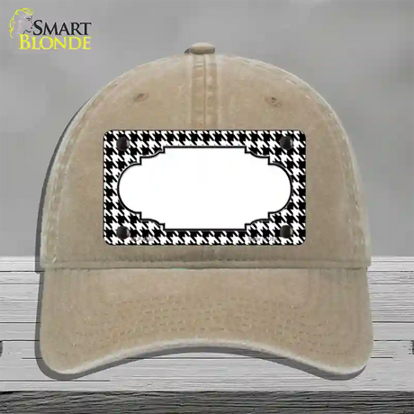 White Black Houndstooth Scallop Center Novelty License Plate Hat Unconstructed Cotton / Khaki