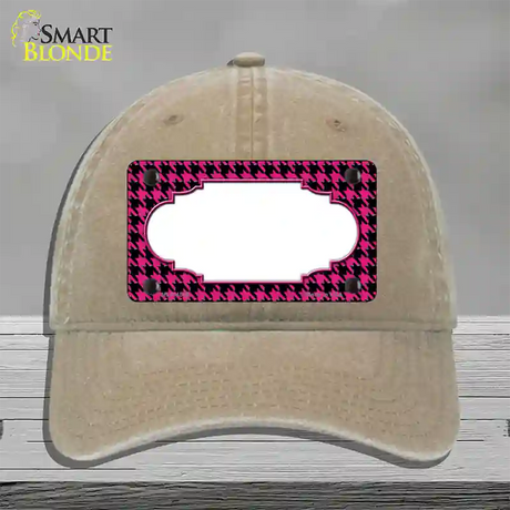 Pink Black Houndstooth Scallop Center Novelty License Plate Hat Unconstructed Cotton / Khaki