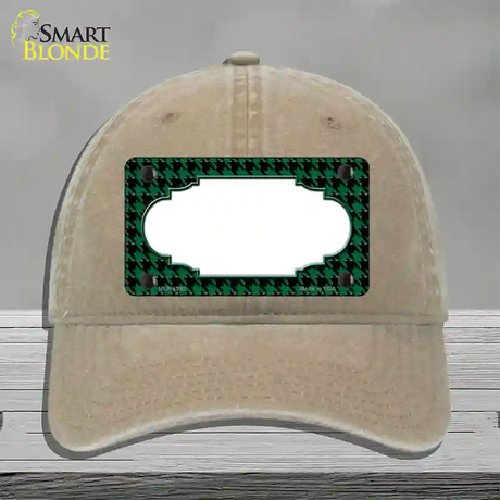 Green Black Houndstooth Scallop Center Novelty License Plate Hat Unconstructed Cotton / Khaki