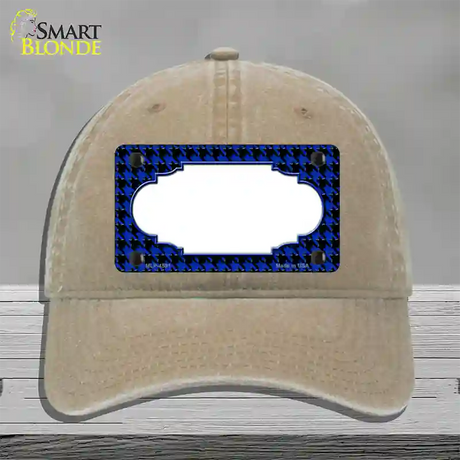 Blue Black Houndstooth Scallop Center Novelty License Plate Hat Unconstructed Cotton / Khaki