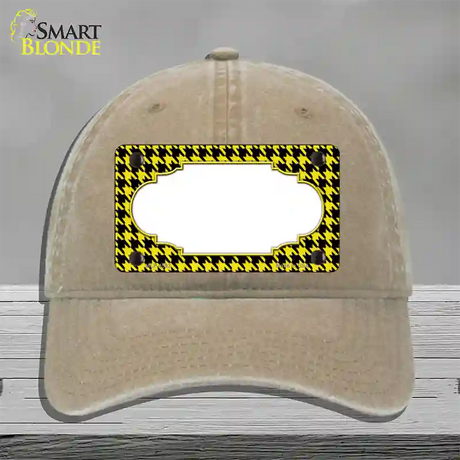 Yellow Black Houndstooth Scallop Center Novelty License Plate Hat Unconstructed Cotton / Khaki