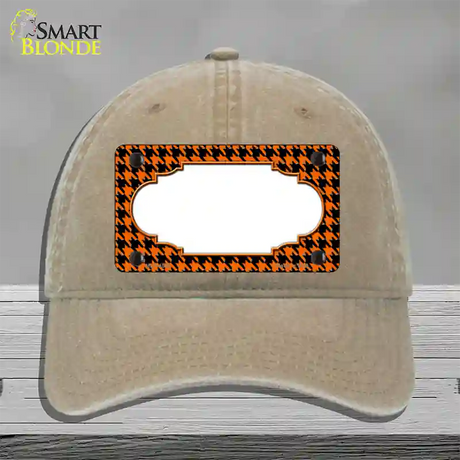 Orange Black Houndstooth Scallop Center Novelty License Plate Hat Unconstructed Cotton / Khaki