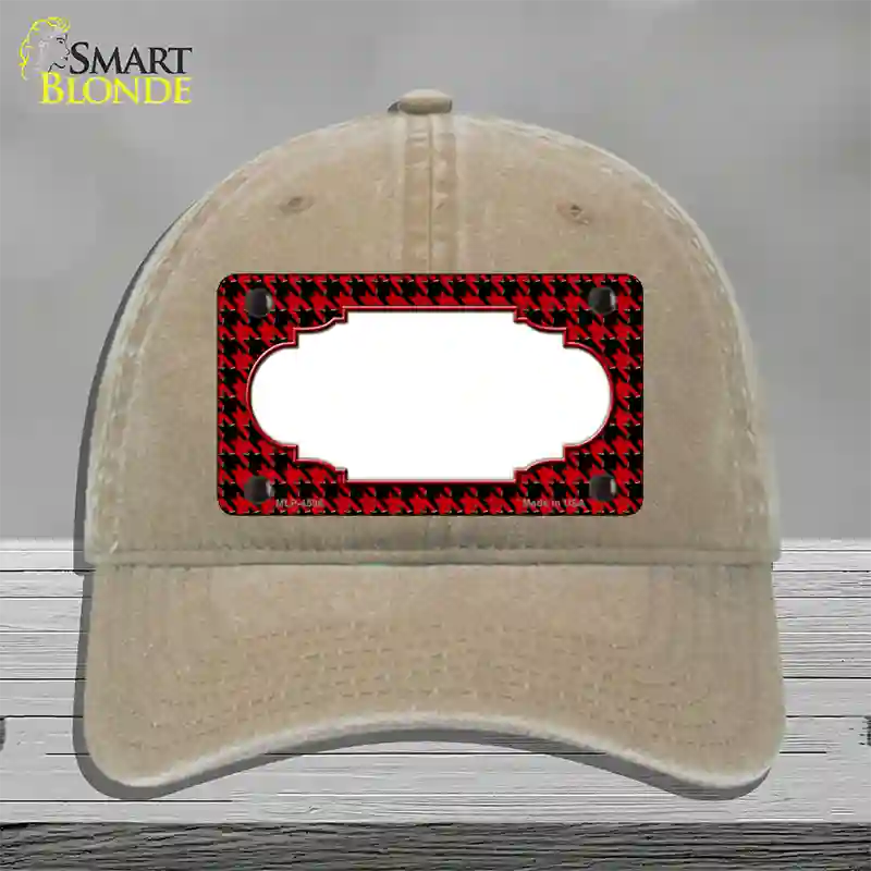 Red Black Houndstooth Scallop Center Novelty License Plate Hat Unconstructed Cotton / Khaki