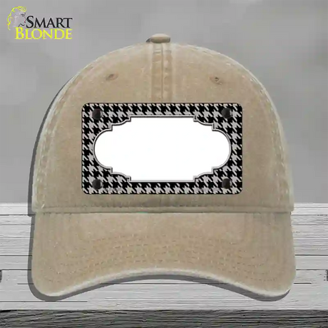 Grey Black Houndstooth Scallop Center Novelty License Plate Hat Unconstructed Cotton / Khaki