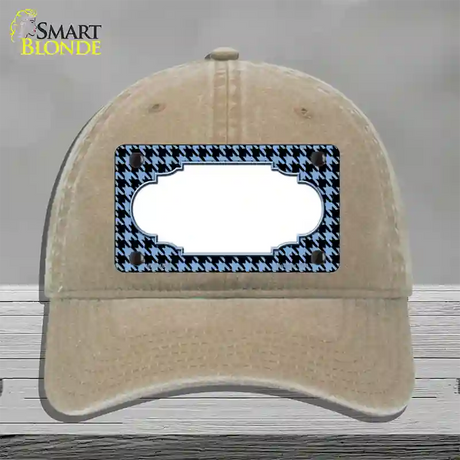 Light Blue Black Houndstooth Scallop Center Novelty License Plate Hat Unconstructed Cotton / Khaki