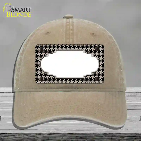 Tan Black Houndstooth Scallop Center Novelty License Plate Hat Unconstructed Cotton / Khaki