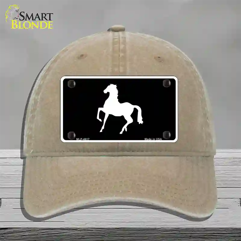 Horse Prancing Novelty License Plate Hat Unconstructed Cotton / Khaki