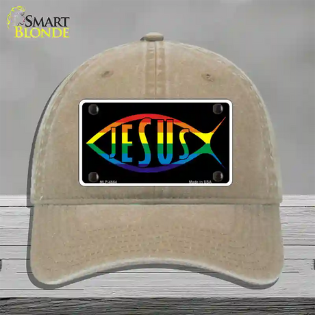 Jesus Fish Rainbow Novelty License Plate Hat Unconstructed Cotton / Khaki