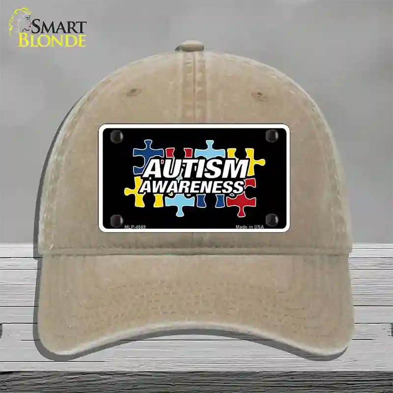 Autism Awareness Novelty License Plate Hat Sign Unconstructed Cotton / Khaki