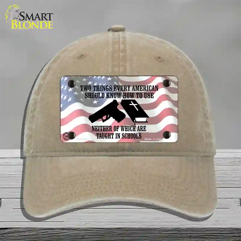 Every American Should Know Novelty License Plate Hat Unconstructed Cotton / Khaki