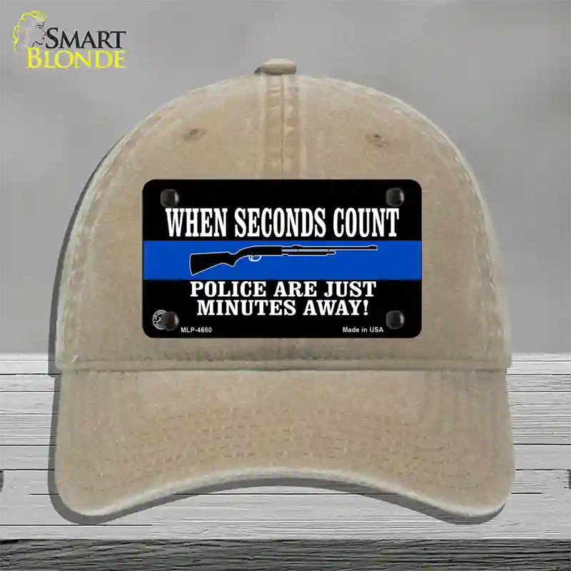 Police Are Just Minutes Away Novelty License Plate Hat Unconstructed Cotton / Khaki