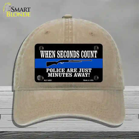 Police Are Just Minutes Away Novelty License Plate Hat Unconstructed Cotton / Khaki