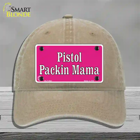 Pistol Packin Mama Novelty License Plate Hat Unconstructed Cotton / Khaki