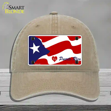 I Love Puerto Rico Novelty License Plate Hat Unconstructed Cotton / Khaki