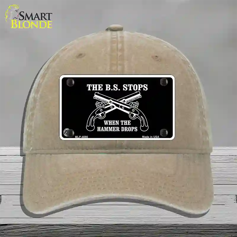 The BS Stops Novelty License Plate Hat Unconstructed Cotton / Khaki