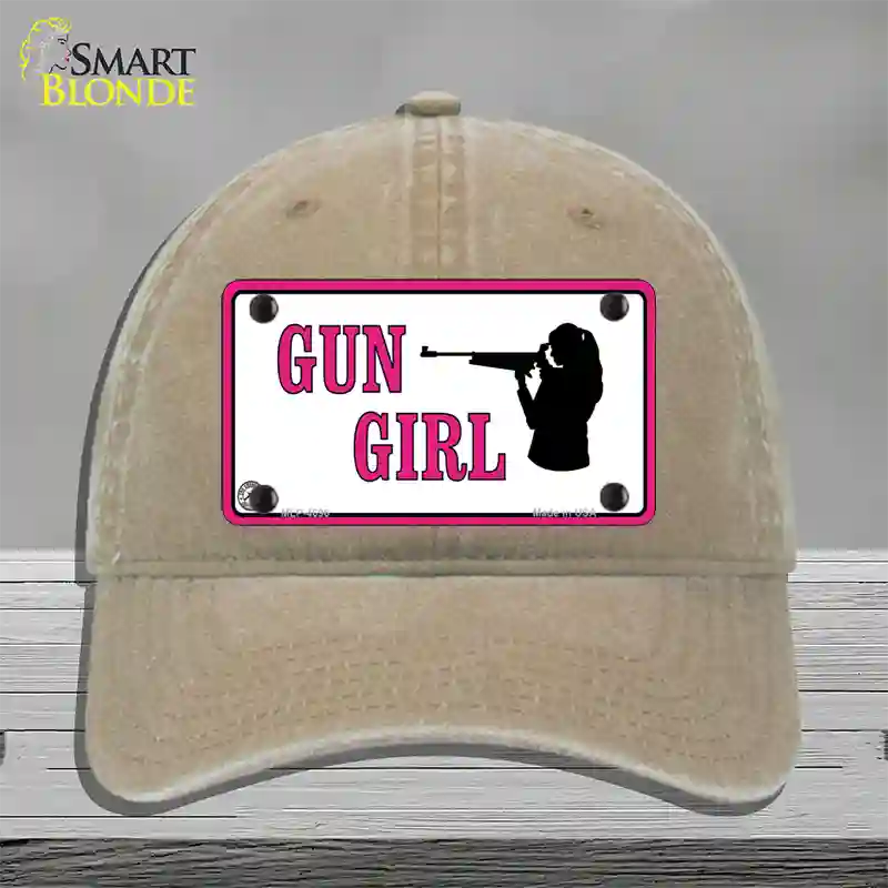 Gun Girl Novelty License Plate Hat Unconstructed Cotton / Khaki