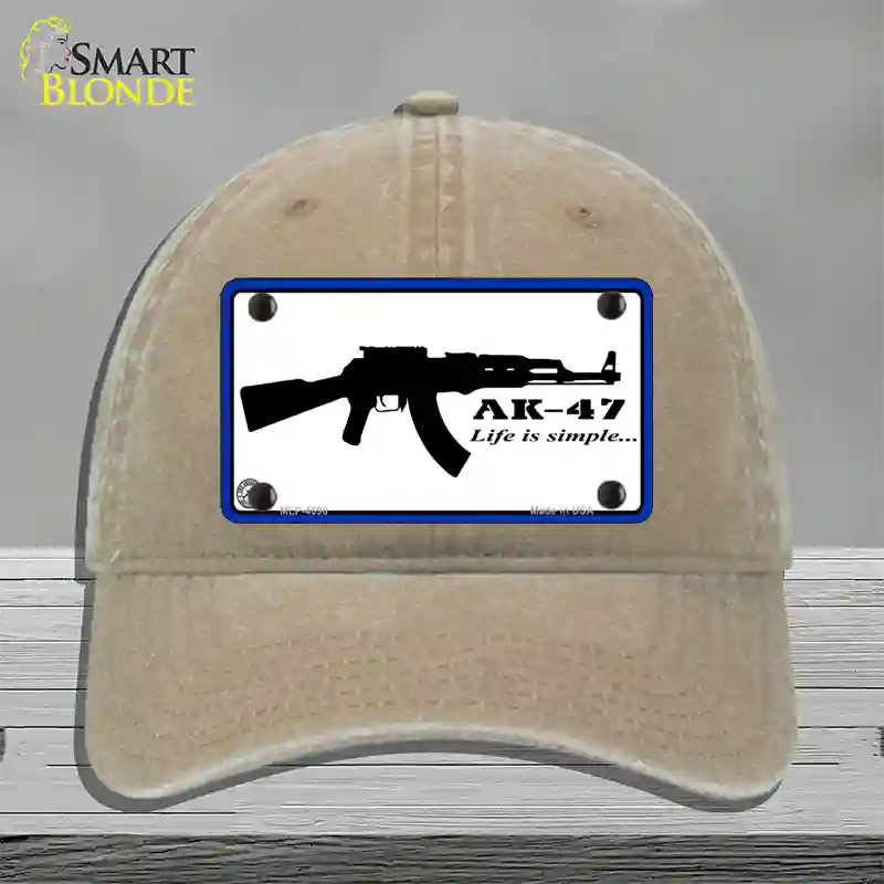 Life Is Simple Novelty License Plate Hat Unconstructed Cotton / Khaki