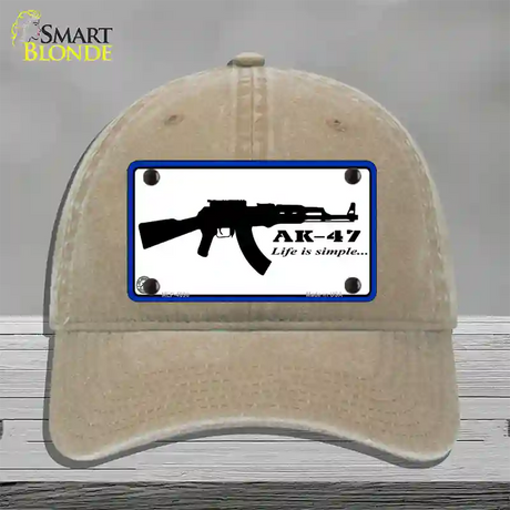 Life Is Simple Novelty License Plate Hat Unconstructed Cotton / Khaki