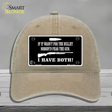 No Bullet No Gun Fear Novelty License Plate Hat Unconstructed Cotton / Khaki