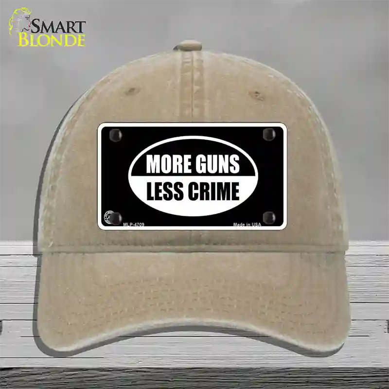 More Guns Less Crime Novelty License Plate Hat Unconstructed Cotton / Khaki