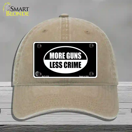 More Guns Less Crime Novelty License Plate Hat Unconstructed Cotton / Khaki