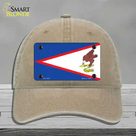 American Samoa Flag Novelty License Plate Hat Unconstructed Cotton / Khaki