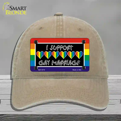 Support Gay Marriage Novelty License Plate Hat Unconstructed Cotton / Khaki