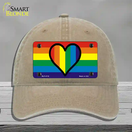 Rainbow Heart Novelty License Plate Hat Unconstructed Cotton / Khaki